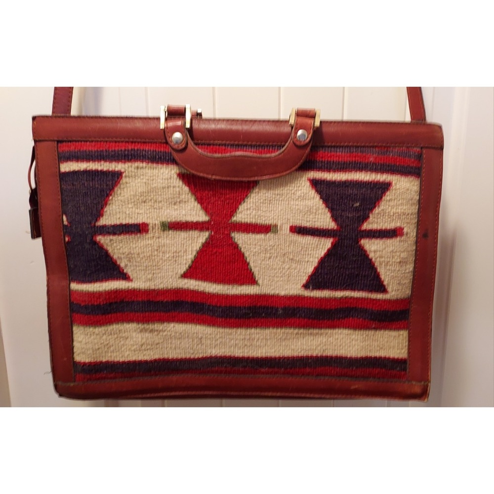Turkish Kilim Hitit Leather Satchel Wool Lawyer Bag Vintage Handwoven Roomy